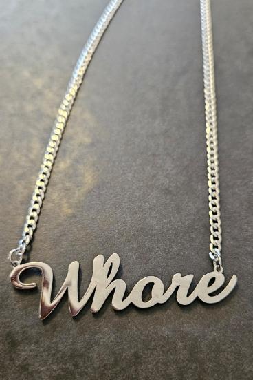 Wh0re Necklace silver colour