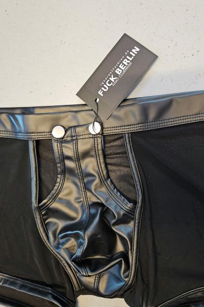 Leather-Look Mesh Panel Shorts