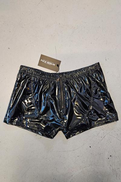 Wet-Look Zip Shorts – High-Shine Fetish Clubwear