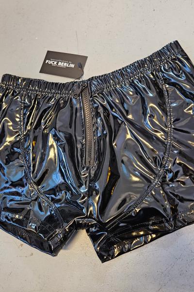 Wet-Look Zip Shorts – High-Shine Fetish Clubwear